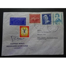 ALEMANIA OCCIDENTAL 1956 SOBRE CIRCULADO A LA ARGENTINA CON FRANQUEO MIXTO BUNDES + BERLIN ESTAMPILLAS DE ALTO VALOR COMO SELLOS SUELTOS 73 EUROS EN CARTA SEGURO + DE 100 EUROS
